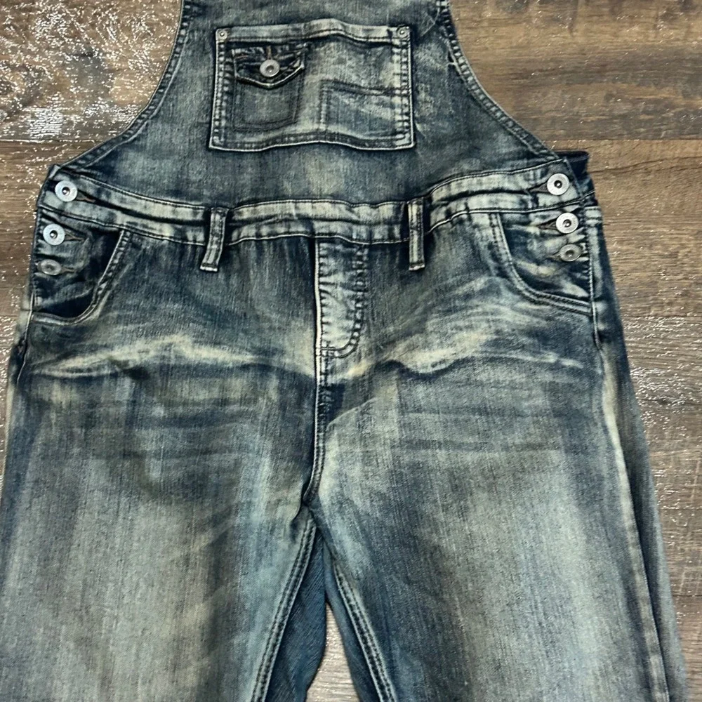 YMI Womens Slim Fit Acid Wash Denim Overalls Distressed Blue Size 13 Y2K Grunge
